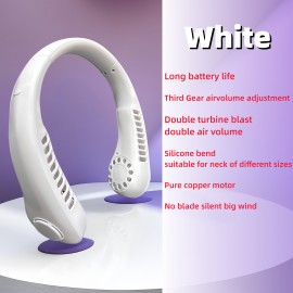 New Portable Leafless Hanging Neck Fan Three Generation Lazy USB Charging Small Fan Cool Portable Fan For Fishing/Camping/Travel