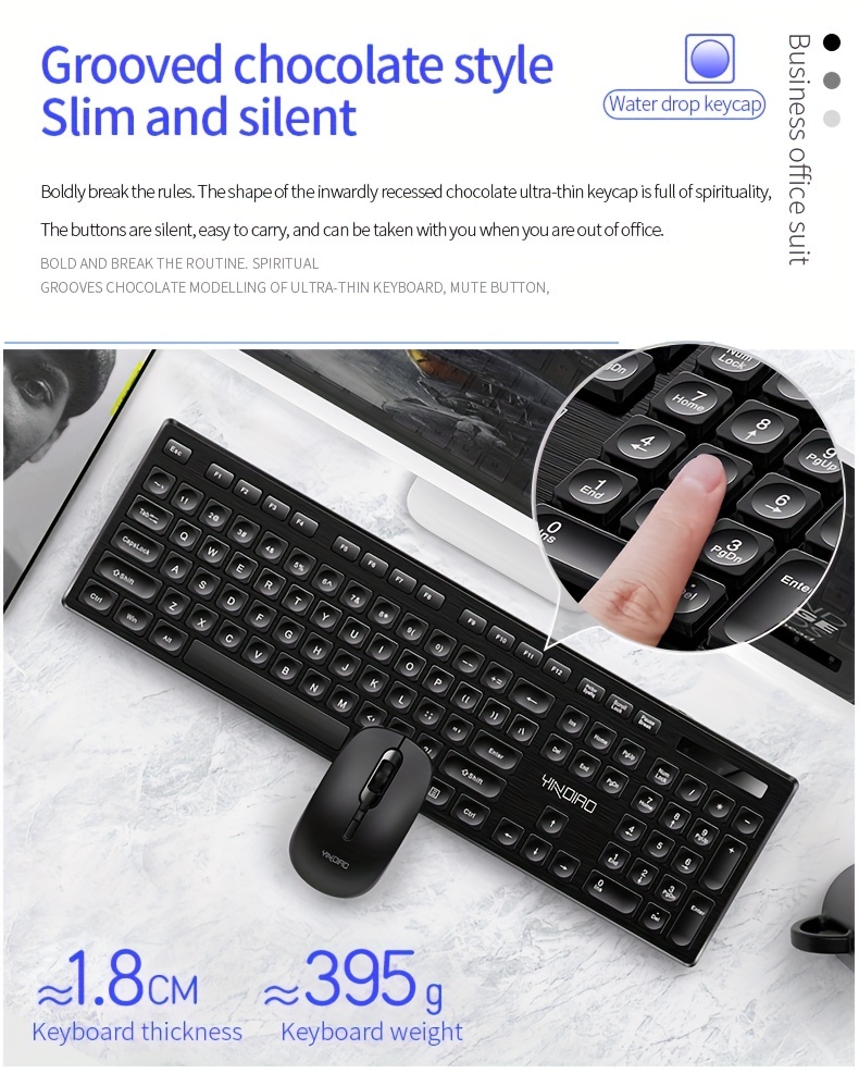 computer desktop notebook, yindiao wireless keyboard mouse set for computer desktop notebook silent soundless office gaming details 7