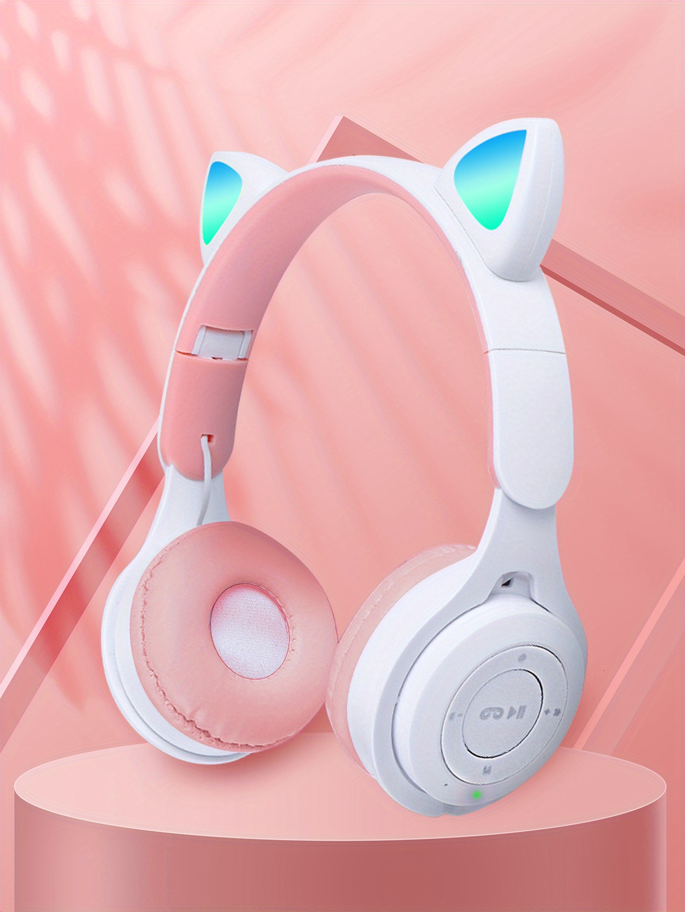 head mounted headset gradient color led luminous cat ears telescopic folding childrens cheap gift cute wireless headset details 5